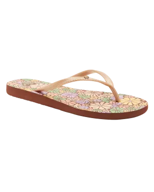 Bermuda Print Flip Flops in Brown Combo